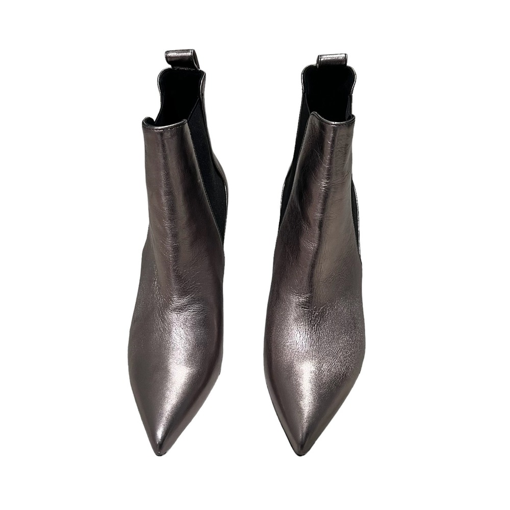 Metallic Silver Pointed Toe Kitten Heel Ankle Boots Women's Fashion Footwear